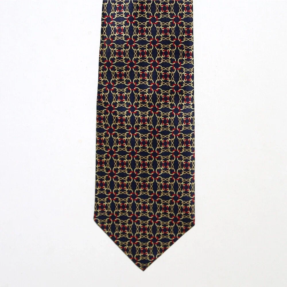 Museum Artifacts Necktie Silk hand made horse bit blue red equestrian